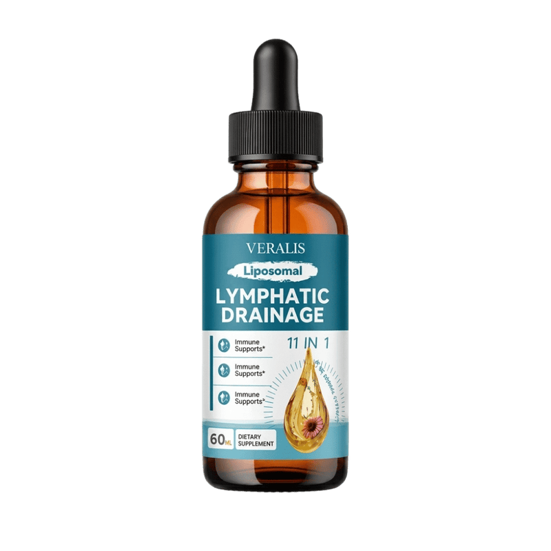 Veralis Liposomal Lymphatic Drainage Drops bottle with botanical surround